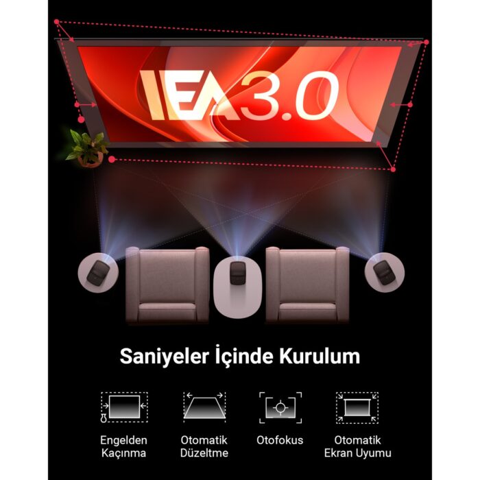 Anker Nebula Mars 3 Air Akıllı Taşınabilir Projeksiyon Cihazı - Netflix Lisanslı - 400 ANSI-Lumen - Native 1080P - Dolby Digital Ses - 150 inç Görüntü - (Anker Türkiye Garantili) - Görsel 4