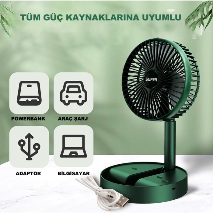 Robeve Masaüstü Vantilatör Şarjlı Vantilatör Yükselebilen Fan Vantilatör Soğutucu Fan Klima Serinletici Fan 3 Kademeli Hız Ayarı Vantilatör - Görsel 2