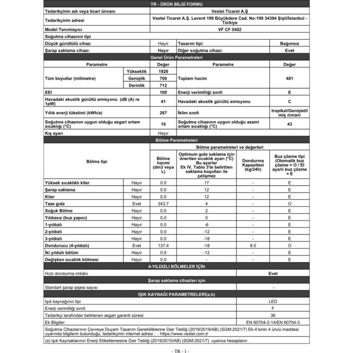Vestfrost Vf Cf 5402 481 Lt No-Frost Buzdolabı - Görsel 4