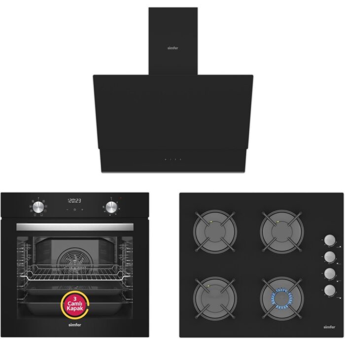 Simfer 9 Fonksiyon Qs Dijital Siyah Ankastre Set (8208 Fırın + 3500 Ocak + 8703 Davlumbaz) - Görsel 1