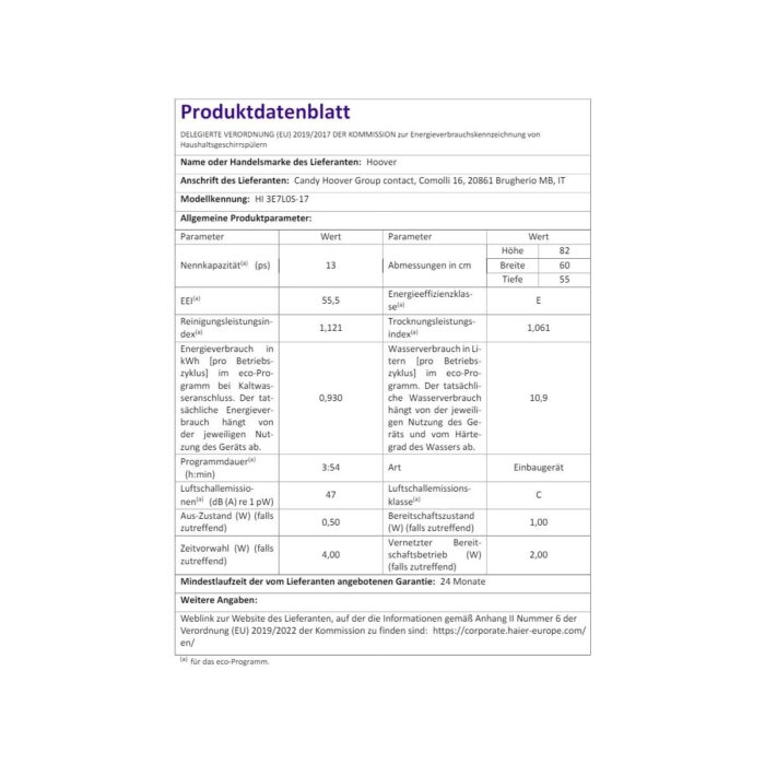 Hoover HI 3E7L0S-17 5 Programlı Wi-Fi  Bağlantılı Bulaşık Makinesi - Görsel 5