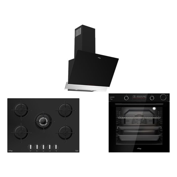 Tommatech TT400 Siyah Ankastre Set TDE6003BG Davlumbaz + TAO7001BG Ocak + TAF6003BSP Fırın - Görsel 1