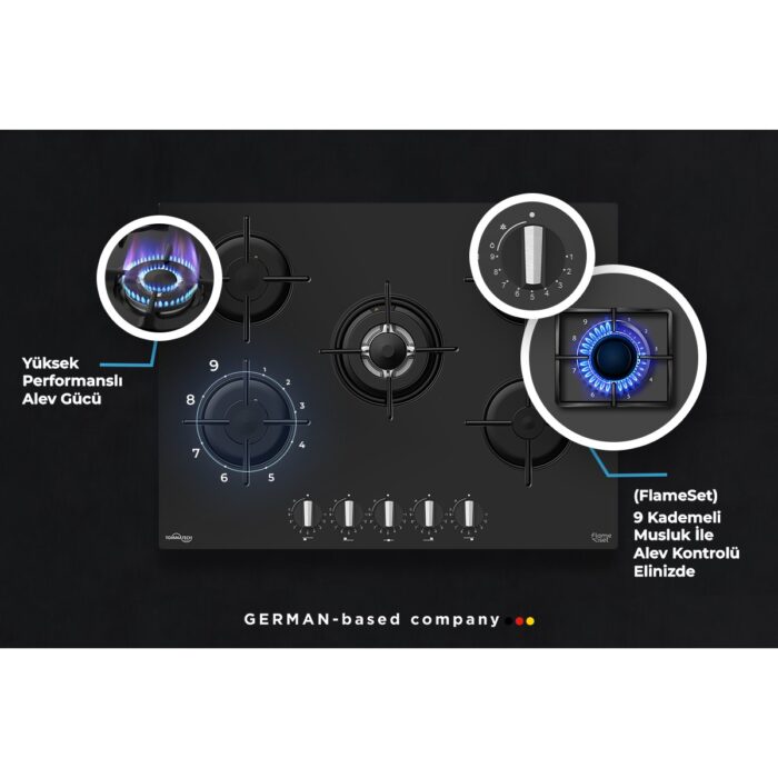 Tommatech TAO7001BG Ankastre Wok Gözlü Gazlı Ocak 70 cm Siyah Cam - Görsel 2