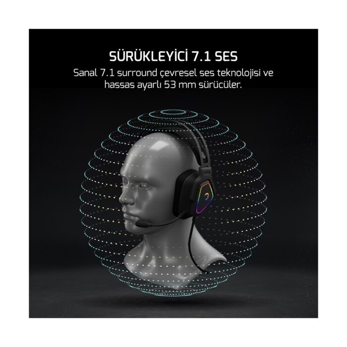GamePower Kyruse Gri 7.1 Surround RGB Gaming Titreşimli Kulaklık - Görsel 2