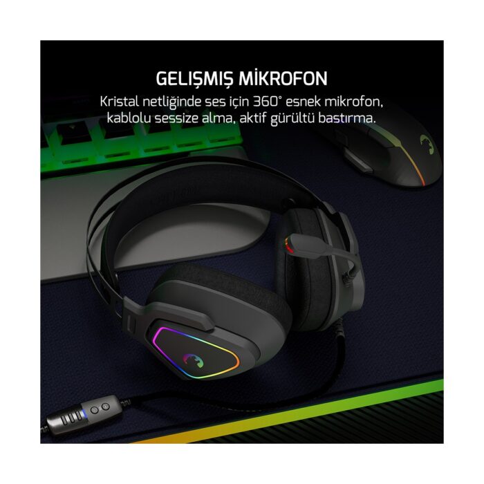 GamePower Kyruse Gri 7.1 Surround RGB Gaming Titreşimli Kulaklık - Görsel 3