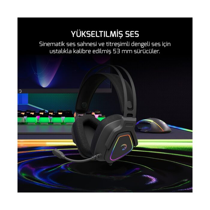 GamePower Kyruse Gri 7.1 Surround RGB Gaming Titreşimli Kulaklık - Görsel 5