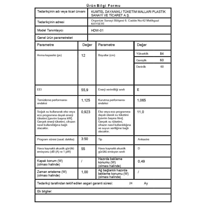 Kumtel Hdw-01 4 Programlı E Enerji Sınıfı Bulaşık Makinesi - Görsel 5