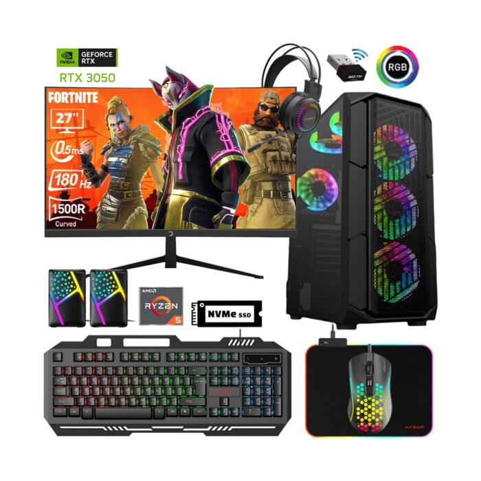 Xaser XSR597 Ryzen 5 5600 16GB Ram 512GB M.2 Nvme SSD 6gb RTX3050 27"curved 180Hz Oyun Bilgisayarı - Görsel 1