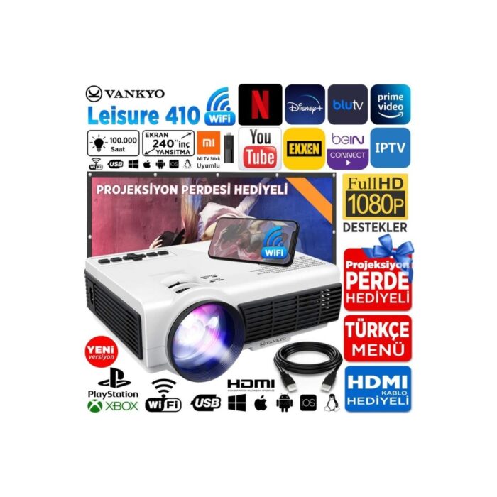 VANKYO Leisure 410 5G WiFi Projeksiyon Cihazı - 1080P Destekli - 240 İnç Yansıtma - Dahili Hoparlör - PS5/PS4/XBOX/HDMI - Görsel 2