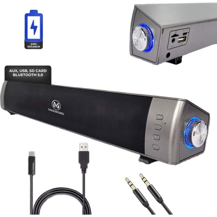 MAXWORD SLC-40USB-BT Şarjlı Soundbar 40 Watt Bluetooth USB Şarjlı (46x7x6 cm) - Görsel 2