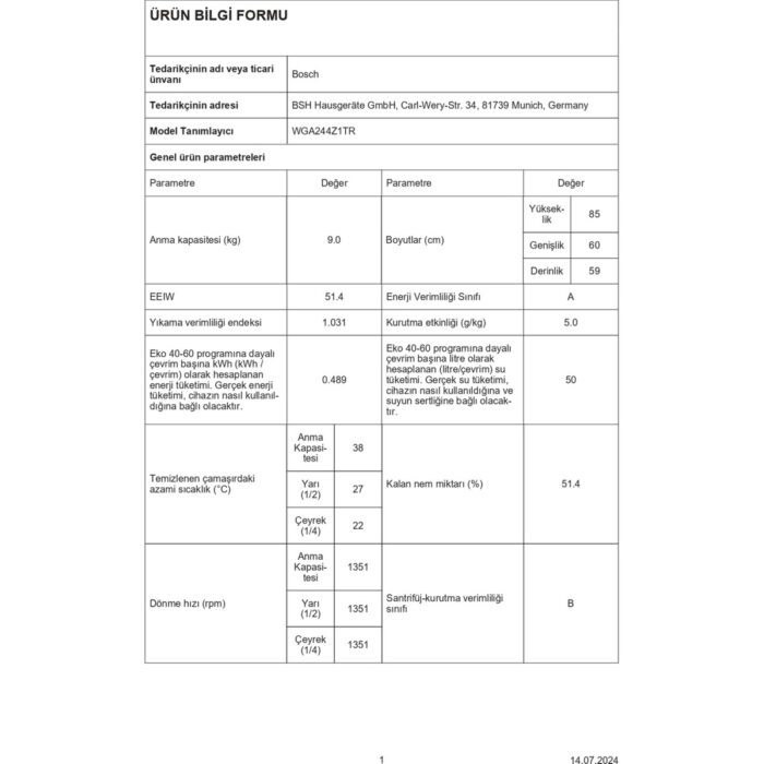 Bosch WGA244Z1TR Serie 4 A Enerji Sınıfı 9 kg 1400 Devir Çamaşır Makinesi - Görsel 4