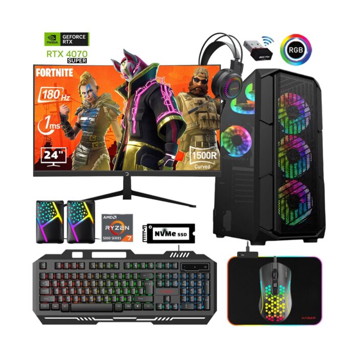 Xaser XSR641 Ryzen 7 5700X 16GB Ram 512GB M.2 Nvme SSD 12GB RTX4070 Super 24"curved 180Hz Oyun Bilgisayarı - Görsel 1