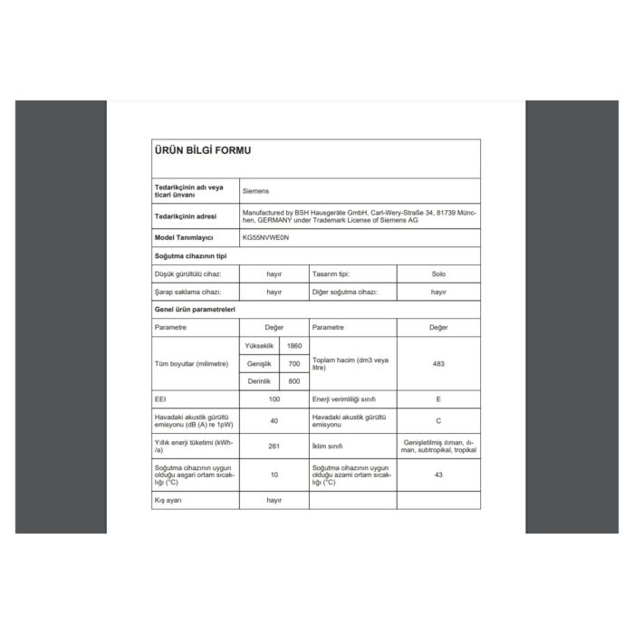 Siemens Sıemens KG55NVWE0N E Enerji Sınıfı 483 L Nofrost Altan Donduruculu Buzdolabı - Görsel 4