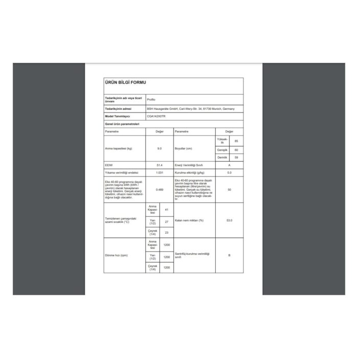 Profilo CGA142X0TR A Enerji Sınıfı 9 kg 1200 Devir Çamaşır Makinesi - Görsel 4