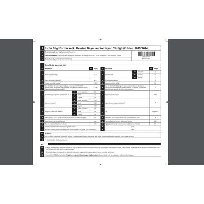 LG F4Y5EYWYJ.AMBPLTK A Enerji Sınıfı 11KG 1400 Devir Çamaşır Makinesi Siyah - Görsel 5