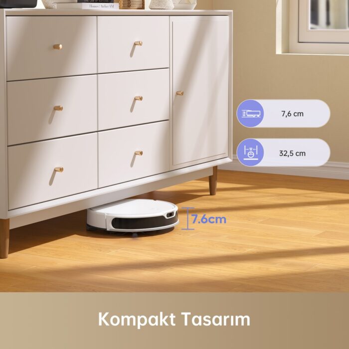 Mova M1 Robot Süpürge ve Paspas, 4,500PA Güçlü Emiş, Kompakt Gövde, Sabit Lazer Navigasyonu (Sof Lidar) - Görsel 5