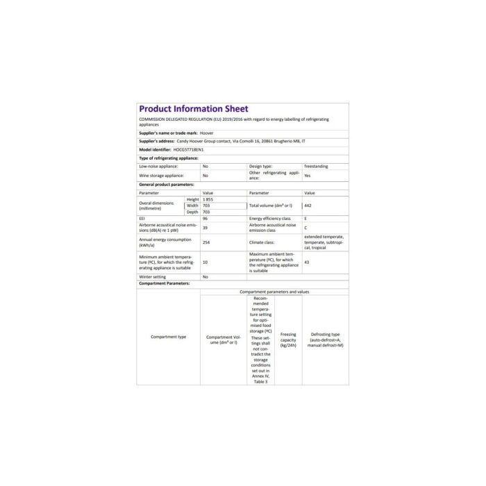 Hoover HOCG5T718EN1  E Enerji Sınıfı 442 Lt Wi-Fi Bağlantılı Kombi Tipi No Frost Buzdolabı - Görsel 4