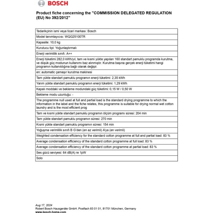 Bosch WQG25100TR 10 kg Çamaşır Kurutma Makinesi - Görsel 5