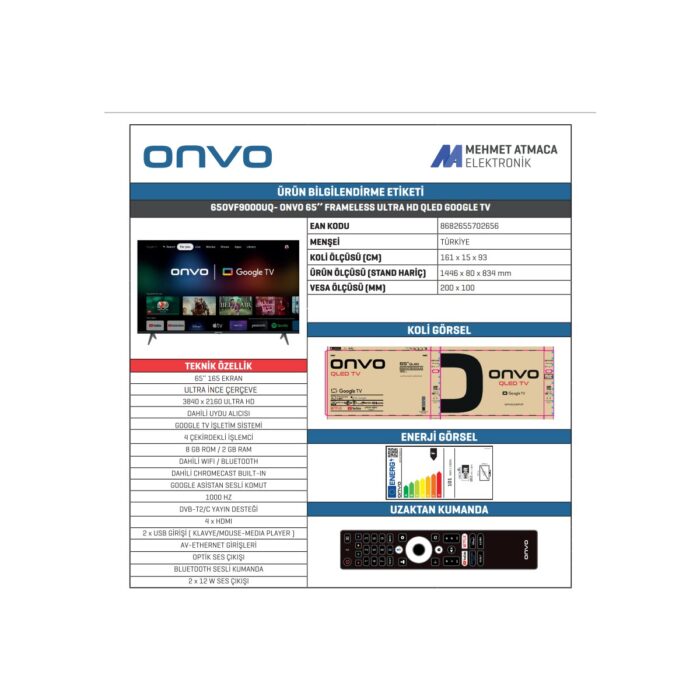 Onvo 65OVF9000UQ 65'' 165 Ekran Uydu Alıcılı 4K Ultra HD Smart QLED TV - Görsel 4