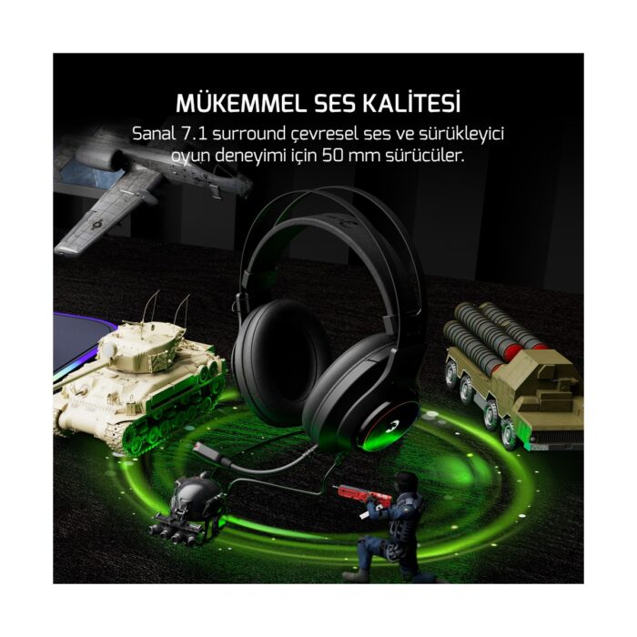 Gamepower Kugon Siyah 7.1 Surround Rainbow Gaming Kulaklık - Görsel 2
