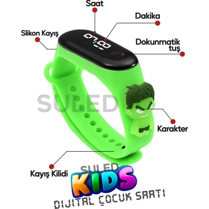 Suled   Akıllı Çocuk Kol Saati Güvenli LED Su Geçirmez Silikon Dokunmatik Süper Kahraman Figürlü - Görsel 2