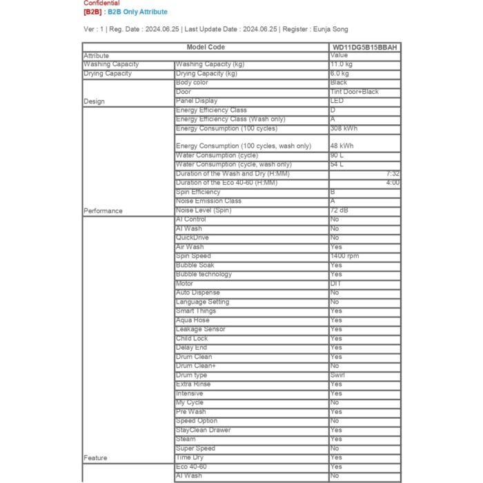 Samsung WD11DG5B15BBAH Kurutmalı Çamaşır Makinesi - Görsel 2