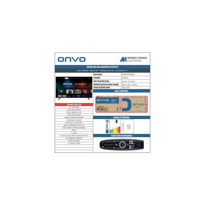 Onvo 43OVF9000F 43'' 109 Ekran Uydu Alıcılı Full HD Google LED TV - Görsel 2