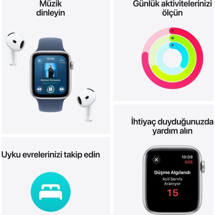 Apple Watch SE GPS, 44 mm Gece Yarısı Alüminyum Kasa ve Gece Yarısı Spor Kordon - M/L - Görsel 3