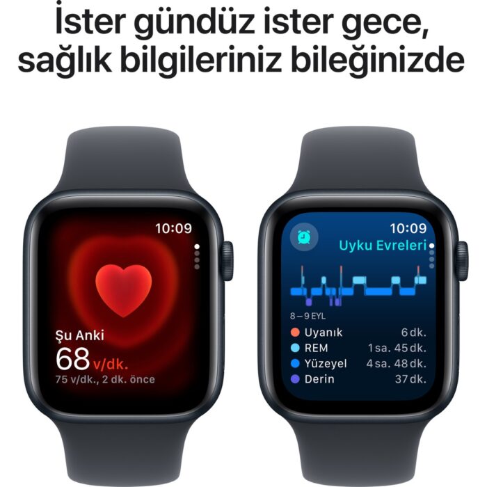 Apple Watch SE GPS, 44 mm Gece Yarısı Alüminyum Kasa ve Gece Yarısı Spor Kordon - M/L - Görsel 5
