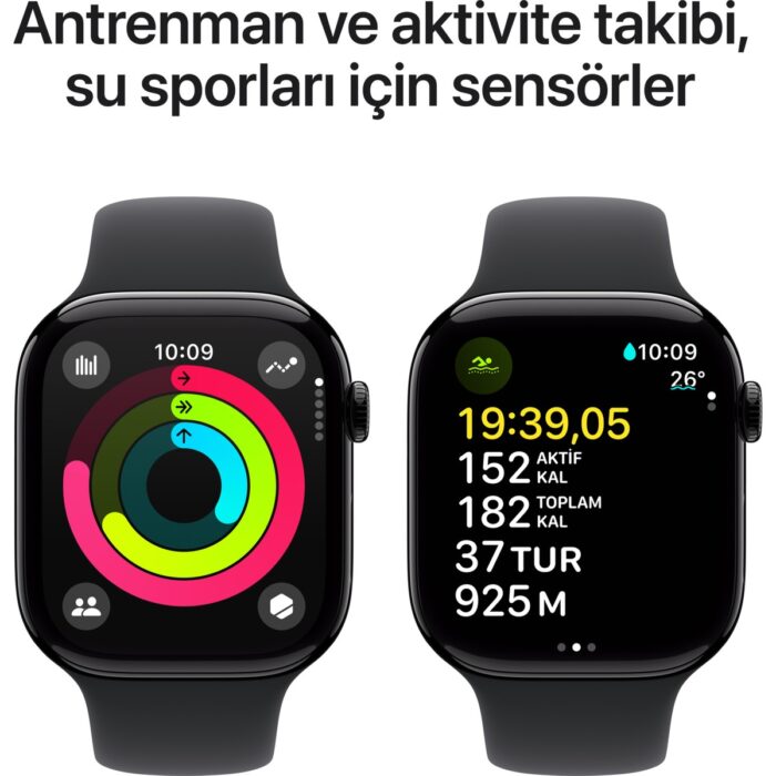 Apple Watch Series 10 GPS, 42 mm Simsiyah Alüminyum Kasa ve Siyah Spor Kordon - M/L - Görsel 4