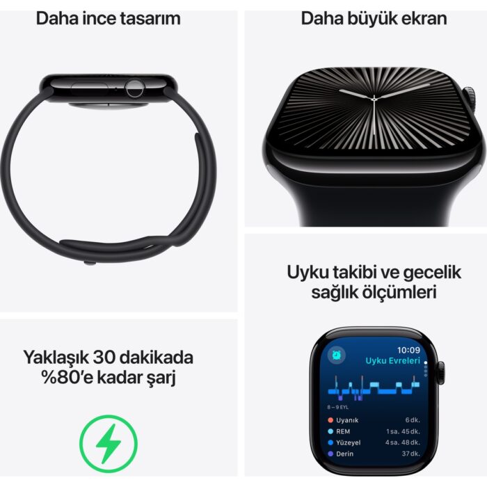 Apple Watch Series 10 GPS 42mm Gümüş Rengi Alüminyum Kasa Kot Rengi Spor Kordon - S/M - Görsel 3