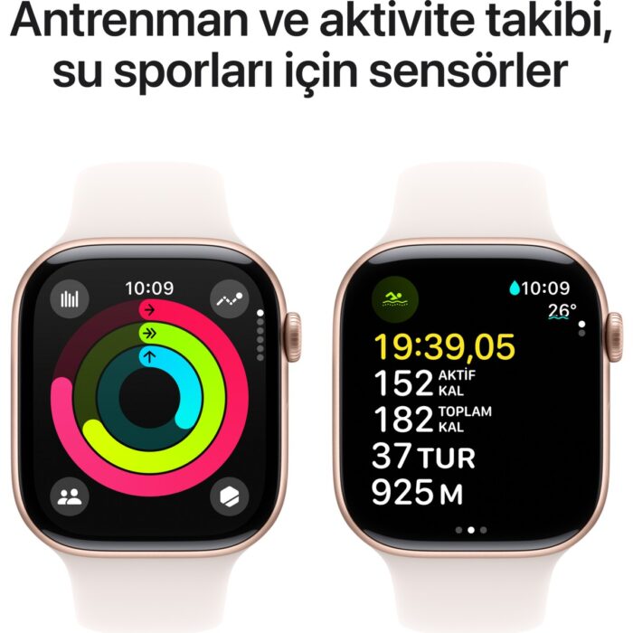 Apple Watch Series 10 GPS, 46 mm Roze Altın Rengi Alüminyum Kasa ve Bulut Pembesi Spor Kordon - M/L - Görsel 4