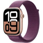 Apple Watch Series 10 GPS, 46 mm Roze Altın Rengi Alüminyum Kasa ve Kırmızı Erik Spor Loop