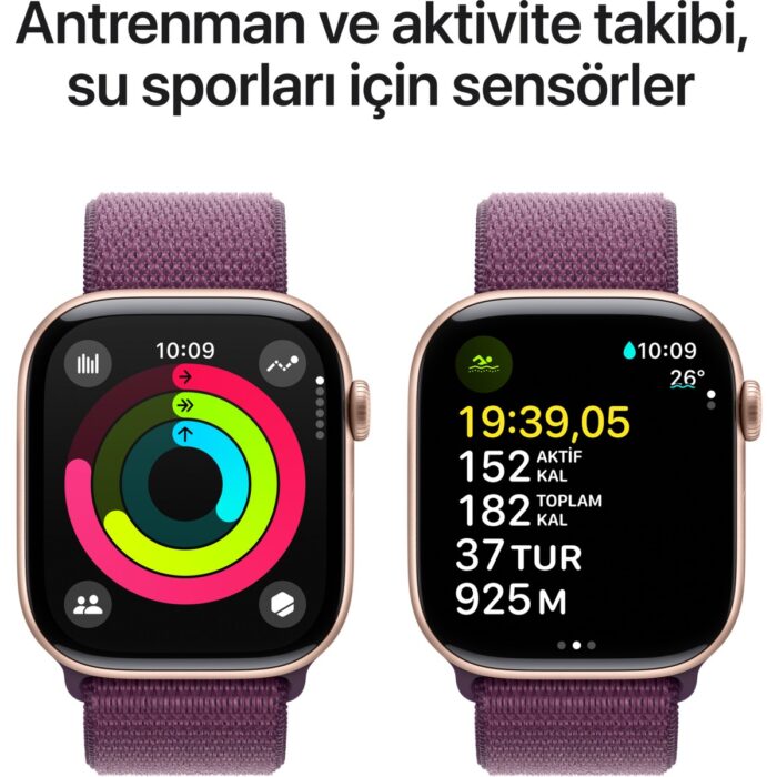 Apple Watch Series 10 GPS, 46 mm Roze Altın Rengi Alüminyum Kasa ve Kırmızı Erik Spor Loop - Görsel 4