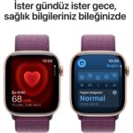 Apple Watch Series 10 GPS, 46 mm Roze Altın Rengi Alüminyum Kasa ve Kırmızı Erik Spor Loop - Görsel 5