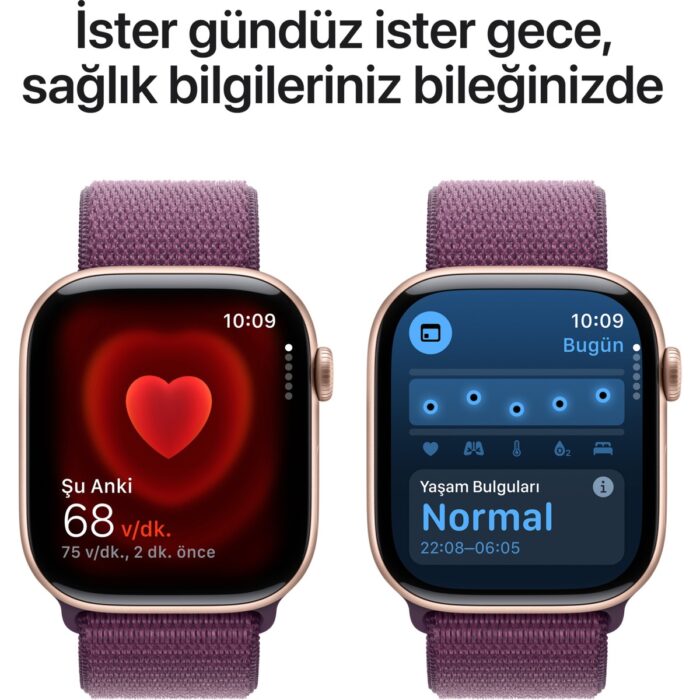 Apple Watch Series 10 GPS, 46 mm Roze Altın Rengi Alüminyum Kasa ve Kırmızı Erik Spor Loop - Görsel 5