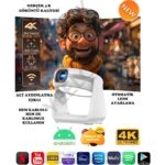 Yeelock Taşınabilir Sinema Projektörü 4K Şarjlı Bluetooth Android Akıllı Hoparlörlü Işıklı Gerçek 4K