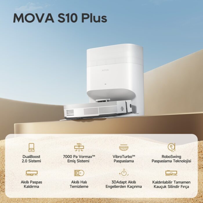 Mova S10 Plus Robot Süpürge ve Paspas, 7,000PA Vormax™ Emiş, Dualboost 2.0 Sistemi, Akıllı Halı Temizleme, Yükseltilebilir Tam Kauçuk Silindirik Fırça - Görsel 3
