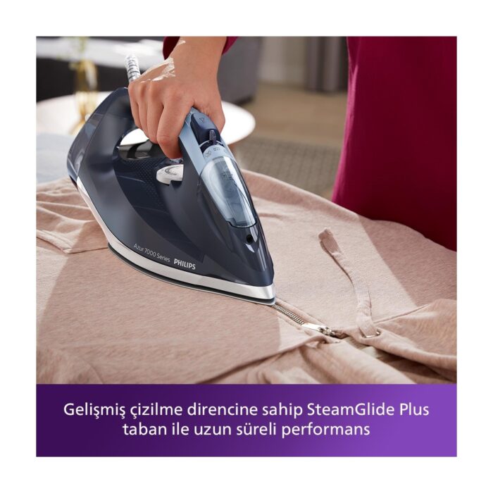 Philips DST7030/20 7000 Serisi Buharlı Ütü, 2800W, SteamGlide Plus Taban, 50 g/dk Sürekli Buhar, 250 g Şok Buhar, SteamGlide Plus, Koyu Mavi, - Görsel 5