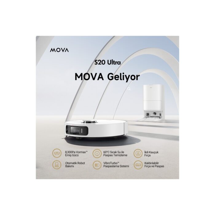 Mova S20 Ultra Robot Süpürge ve Paspas, 8.300PA Vormax™ Emiş Gücü, 60°c Sıcak Su ile Kendi Kendini Temizleyen Paspas, Ikili Kauçuk Fırça, Yükseltilebilir Fırça ve Paspas - Görsel 3