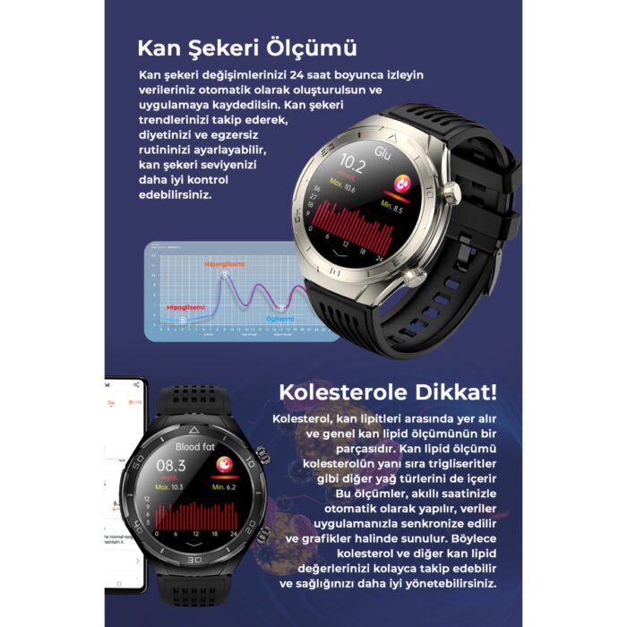 Spovan Insomni Uyku Apnesi Şeker Tansiyon Sesli Görüşme Akıllı Saat - Görsel 4