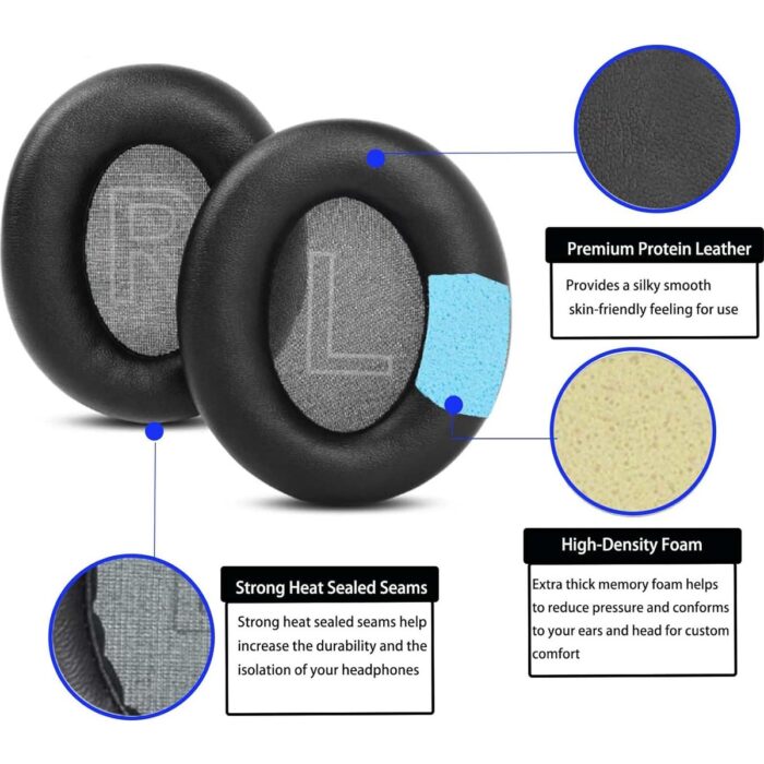 Mrs Toys Anker Soundcore Life Q20/Q20 BT/Q20+ Kulaklıklar Için Yedek Kulak Pedleri,protein Deri ve Yüksek Yoğunluklu Köpük  Profesyonel Kulaklık Kulak Yastığı Pedi Süngeri-Siyah - Görsel 3