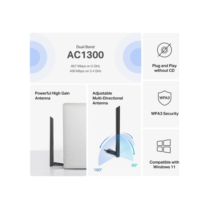 Mercusys MA30H | AC1300 Mbps Dual‑Band Wi‑Fi 5 USB 3.0 Adaptör | Yüksek Çekim Gücü | Tak‑Çalıştır | Windows 10/11 - Görsel 3