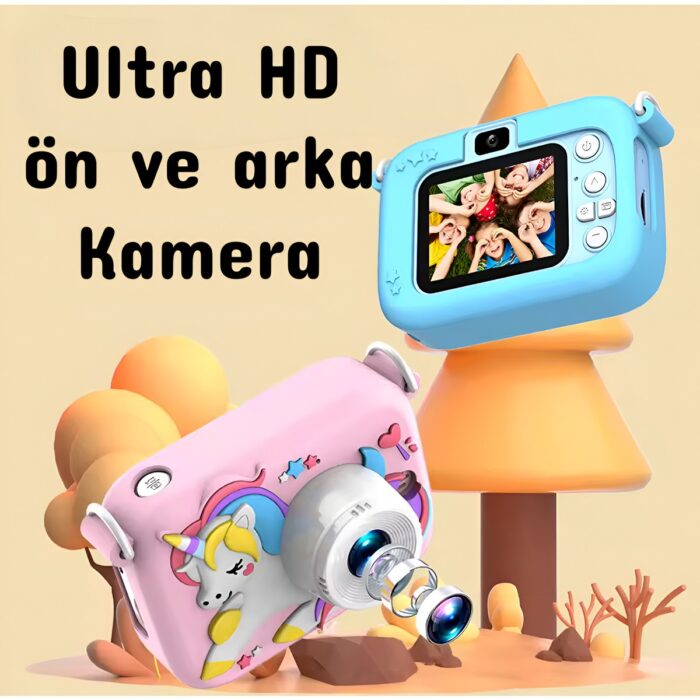 Holatec Ön-Arka 2 Kameralı Çocuk Fotoğraf Makinesi Üst Kalite Hd Çocuk Selfie Fotoğraf Makinesi Hd Kılıflı - Görsel 4