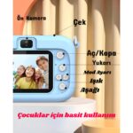 Holatec Ön-Arka 2 Kameralı Çocuk Fotoğraf Makinesi Üst Kalite Hd Çocuk Selfie Fotoğraf Makinesi Hd Kılıflı