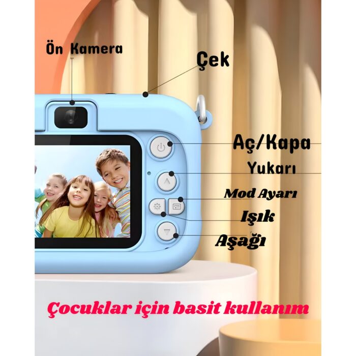 Holatec Ön-Arka 2 Kameralı Çocuk Fotoğraf Makinesi Üst Kalite Hd Çocuk Selfie Fotoğraf Makinesi Hd Kılıflı - Görsel 1
