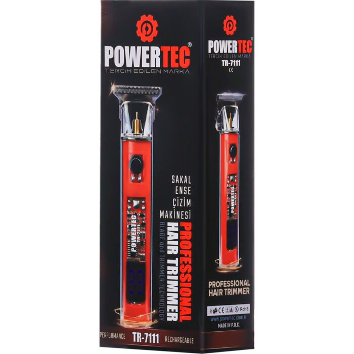 Powertec TR-7111 Kablosuz Tıraş Makinesi Kırmızı Renk Hızlı Şarj ve 180 dk Kullanım Süresi - Görsel 4