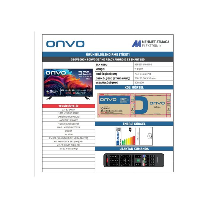 Onvo 32OV6000H 32" 81 Ekran Uydu Alıcılı HD Ready Smart LED TV - Görsel 2