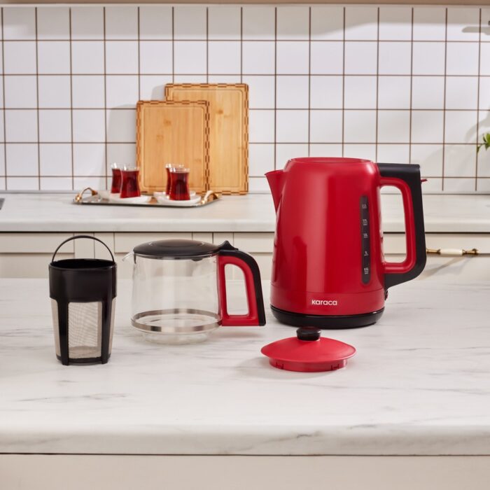 Karaca Mega Tea 1501 Cam Çay Makinesi Cherry Red 1500 W - Görsel 2
