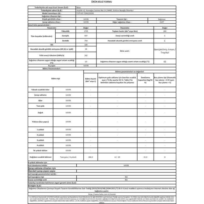 Beko 7375 JEI 260 LT 5 Çekmeceli Dikey Derin Dondurucu - Görsel 5